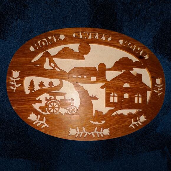 Handmade 1997 Scroll Saw “Home Sweet Home” Wood Plaque | Rustic Farmhouse Art - Picture 6 of 9
